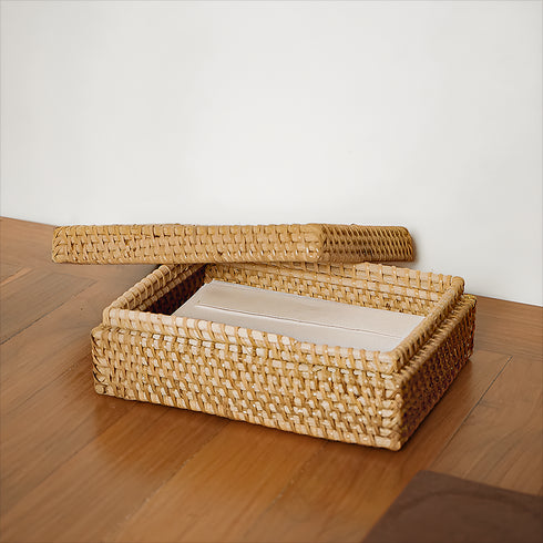 Small wicker basket with lid with 5 available colours - Coastal Villa Homeware